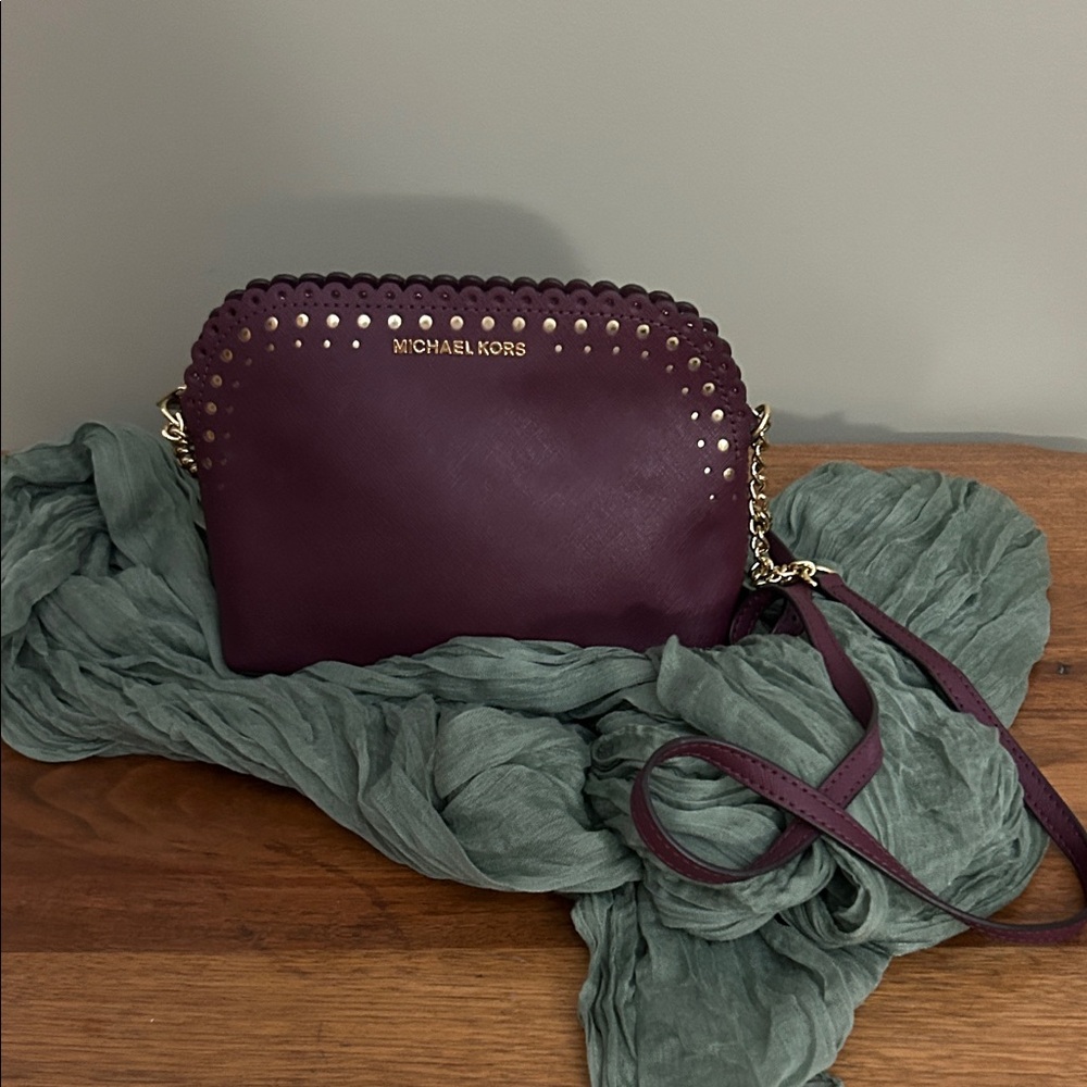 Michael Kors Plum Crossbody Bag with Gold Accents